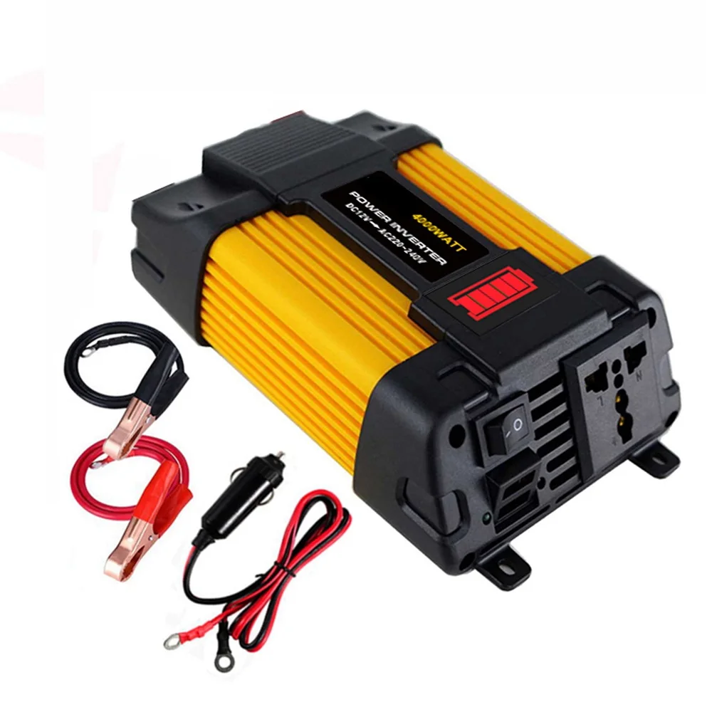 4000W Car Power Inverter DC 12V to AC 220V Modifiied Sine Wave Solar Converter with Dual USB Charger W/LED Battery Power