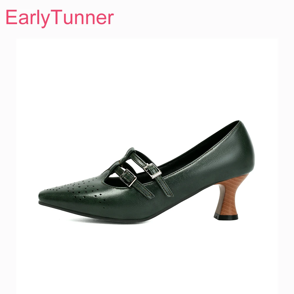 

2026 Summer Mature Women Pumps Pointed Toe High Kitten Heels Lady Formal Shoes Big Plus Size 13 43 46 50 Non-slip