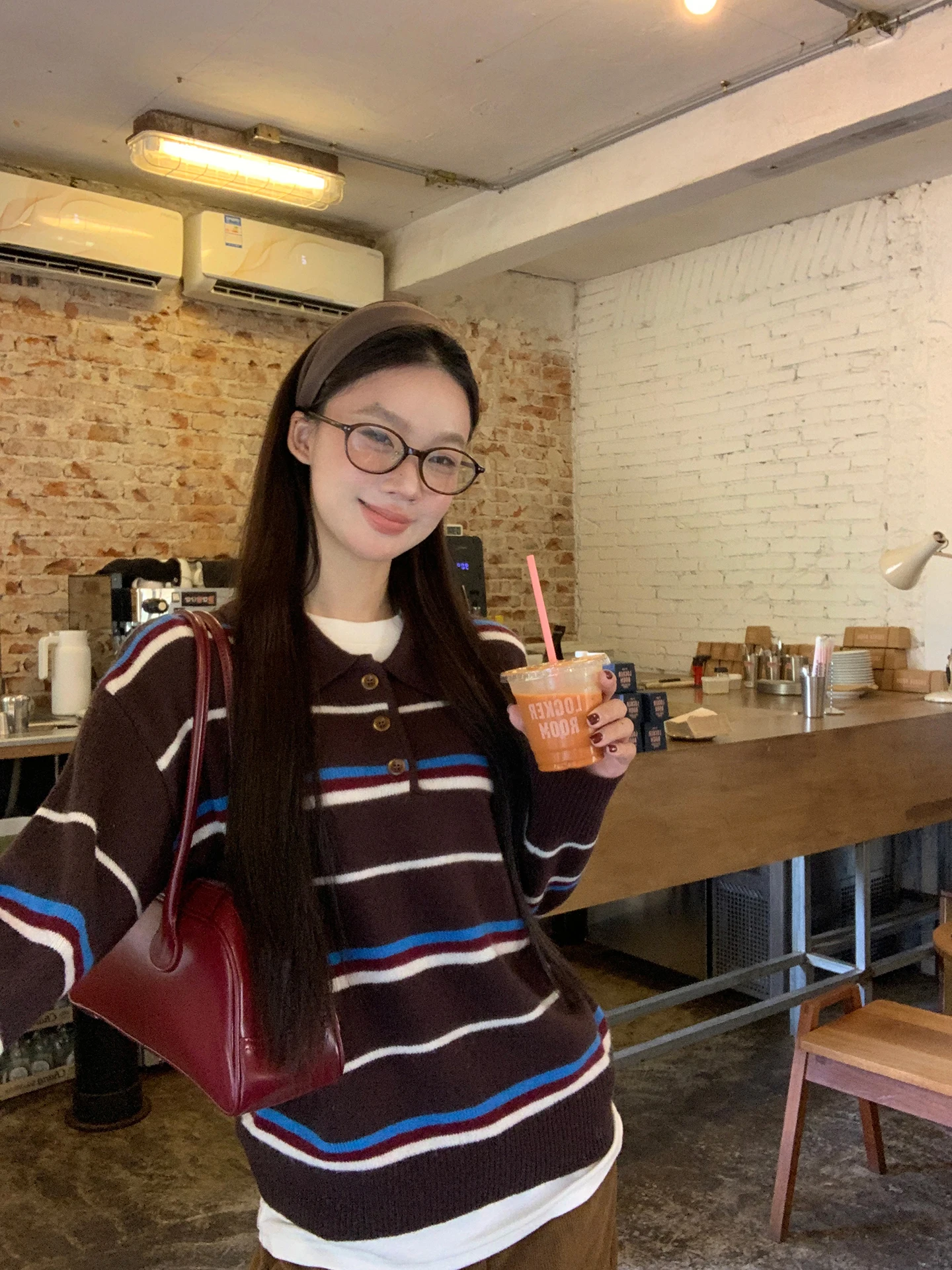 

Red Celebri Wool Knitted Sweater Women's Autumn Winter Long Sve Striped Beautiful Sweater Commute Sle Simple Design