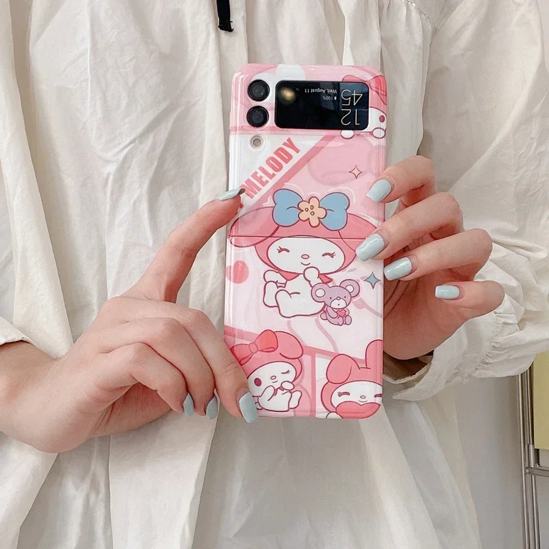 Kawaii Cute Cartoon Sanrio Hello Kitty Melody Phone Case For Samsung Galaxy Z Flip 5 Soft Silicone Back Cover For Z Flip 4