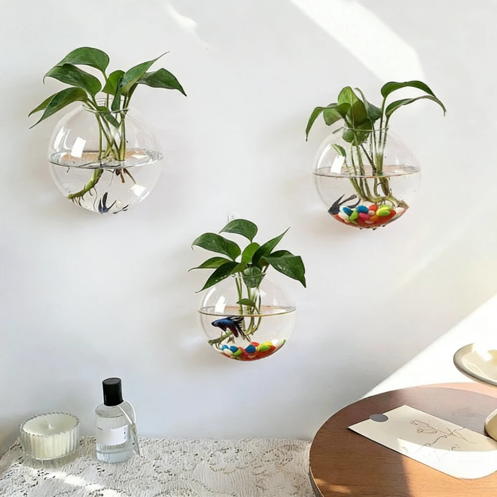 2/4/6 Pack Wall Hanging Glass Terrarium Self-Watering Hydroponic Planter Home Office Decoration Wall Mounted Plant Pot