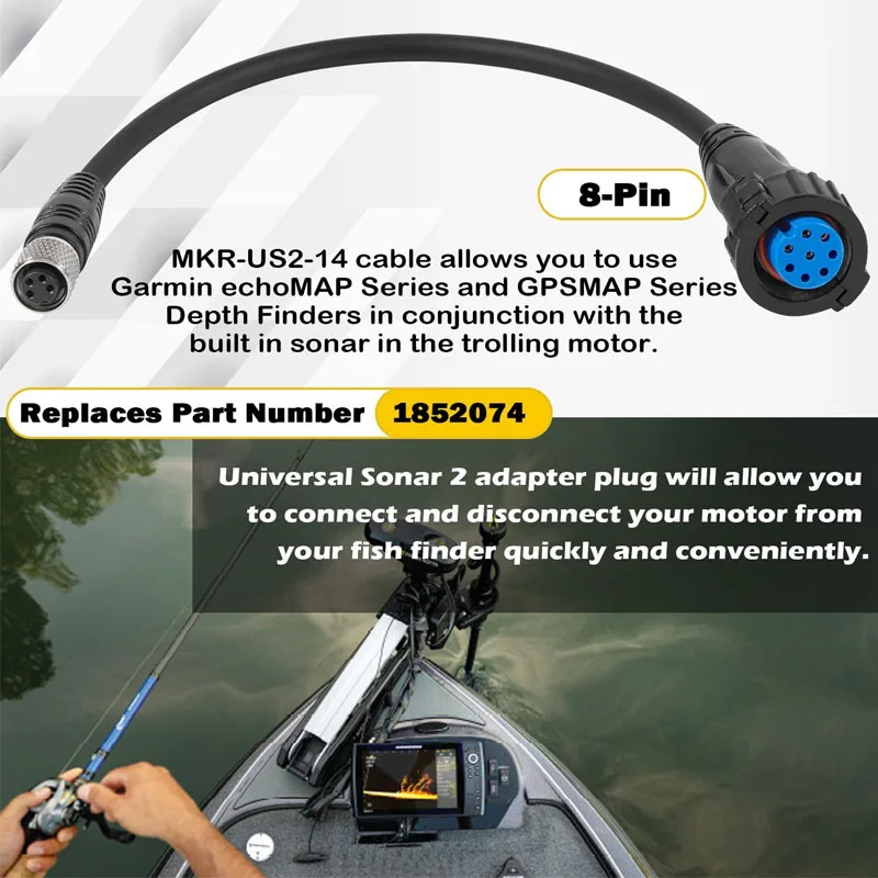 Garmin echoMAP ve GPSMAP için 1852074 8-Pin adaptör kablosu MKR-US2-14, Trolling motorunuzda evrensel Sonar 2 dönüştürücüyü bağlayın