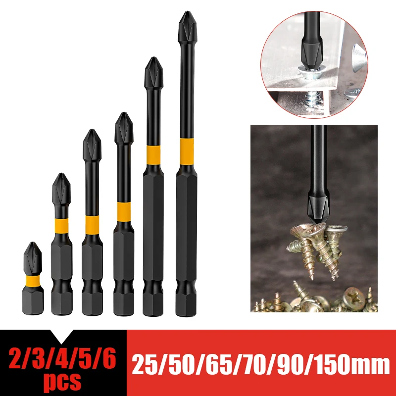 Magnetic Batch Head Impact Strong Cross High Hardness Anti Non-slip Waterproof Ph2 Screwdriver Bit Set Mini 25/50/65/70/90/150mm