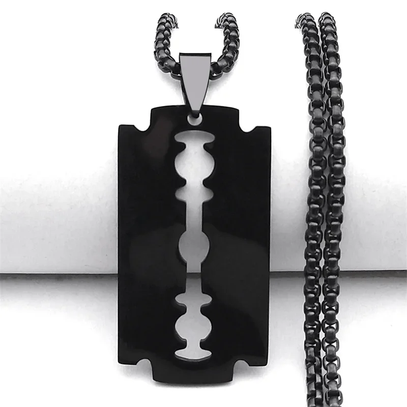 

Gothic Blade Razor Pendant Necklaces Men Stainless Steel Black Goth Man Chain Necklace Grunge y2k Jewelry collier homme N423S01