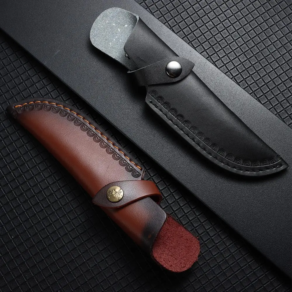 Brown Knife Protective Cover Leather Sheath Belt Knife Sheath Leather Sheath With Waist Belt Buckle Pocket Multi-function Tool