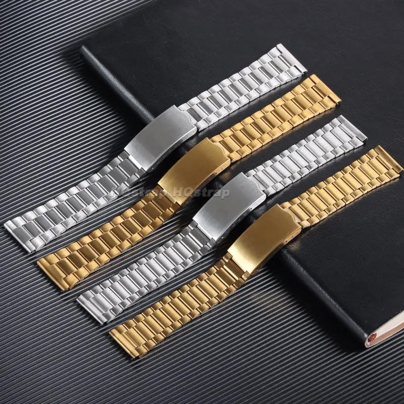 Correa Universal de acero inoxidable, pulsera de Metal con hebilla plegable, repuesto de boca plana, 12mm, 14mm, 18mm y 20mm