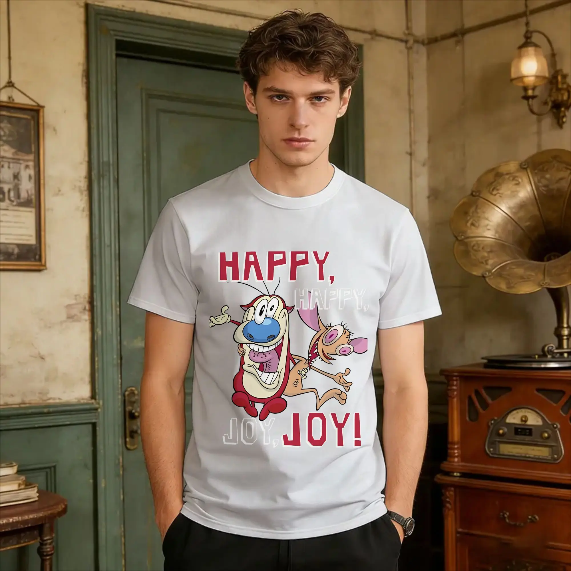 Vintage T-Shirt Beach Ren And Stimpy Vintage Bff'S Happy, Happy, Joy, Joy!   Fashion T Shirts  Cotton Tshirt for Man Tops