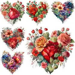 Iron-on Transfer For Clothing Vintage Floral Heart DIY A-Level Washable T-shirts Thermal Sticker Beautiful Rose Patches Applique