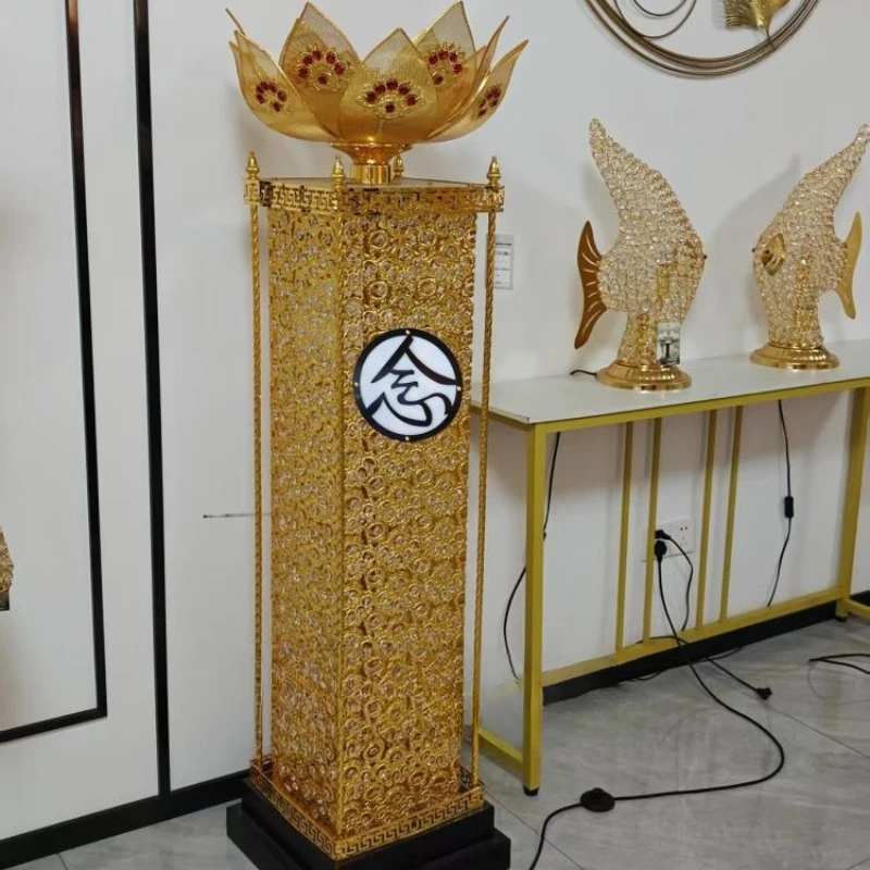 

Golden crystal floor lamp atmospheric ornament square pillar lamp