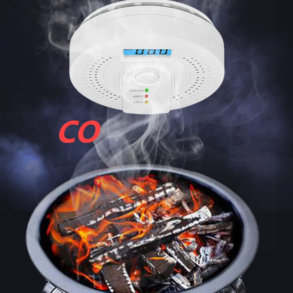 

Цифровой детектор угарного газа с LED-индикатором, на батарейках, с функцией сигнализации, датчик-монитор CO, сигнализатор для домашнего использования