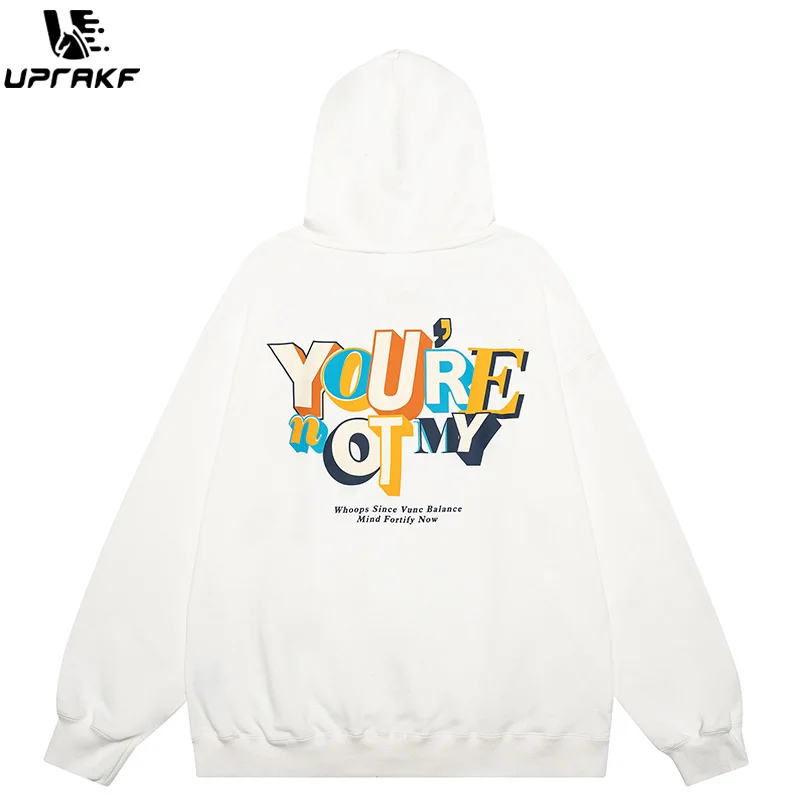 UPRAKF Colorful Letter Print Hoodie Hip Hop Casual Pullover Long Sleeve Streetwear Fashion Autumn Simple Design Tops