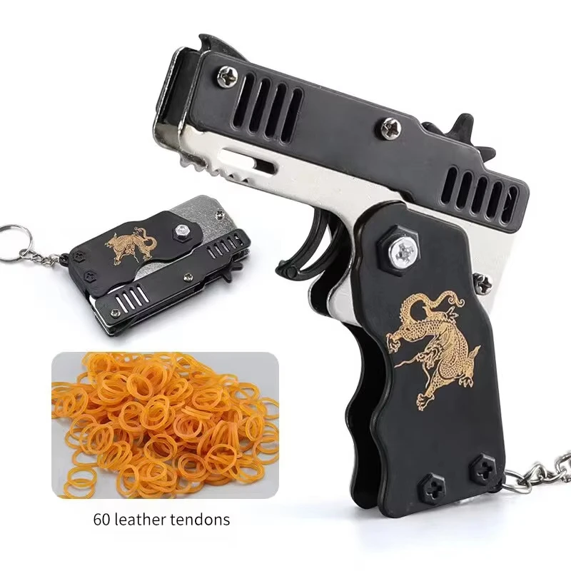 Mini pistolet à élastiques porte-clés – Jouet anti-stress pliable pour garçons, cadeau amusant pour les fêtes en plein air et anti-stress