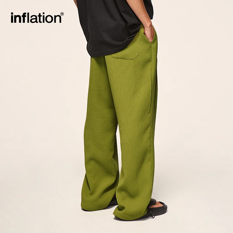 INFLATION Vintage Waffle Wide Leg Pants Men Casual Sweatpant Sportswear Unisex Plus Size Track Pant