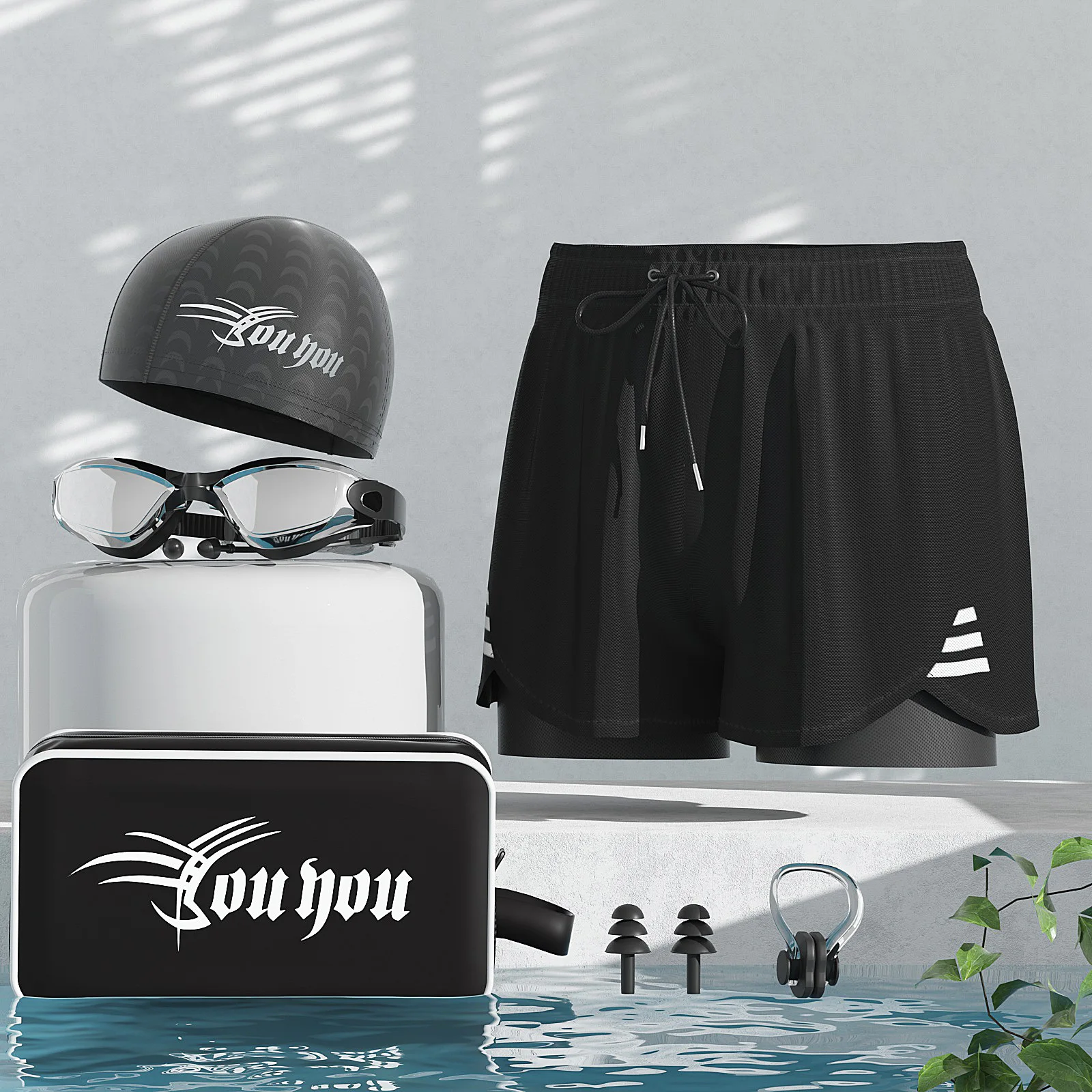 Men Athletic Swimwear+Swim Cap+Swim Glasses+Swim Bag Swim Trunks Plus Size Quick Dry Swim Shorts Boys Surfing Beach Short Pants