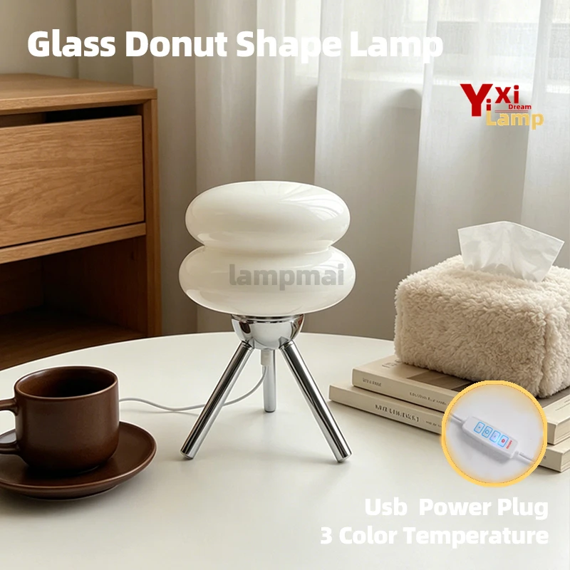 

Modern INS Donut Murano Glass Table Lamp,3 Color Dimmable Bedside Night Light for Bedroom Dresser Living Room Indoor Home Decor