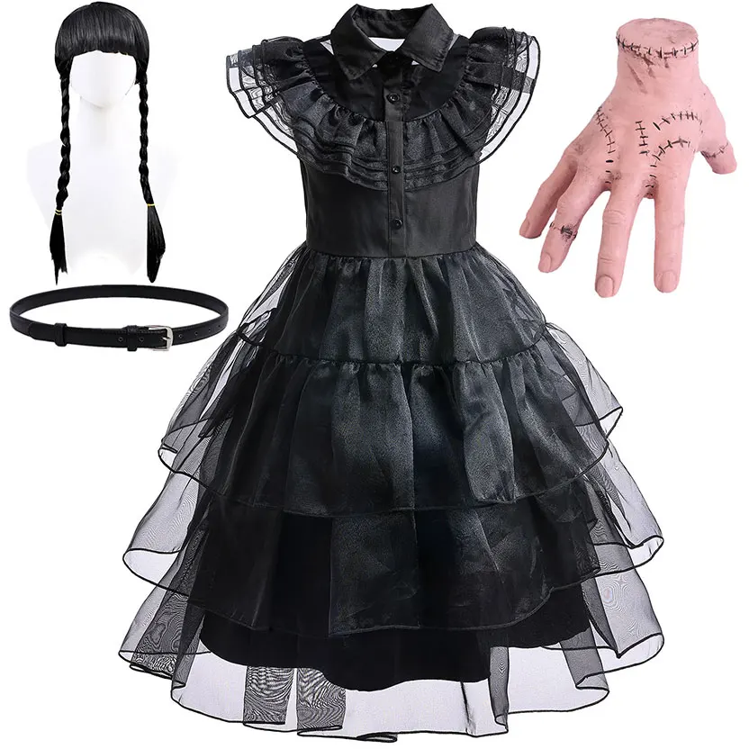 2 3 5 7 8 10 12 Yrs Girls Puffy Wendsday Prom Ball Gown Cosplay Comic Con Carnival Apparel TV Role Play Wendsday Dress