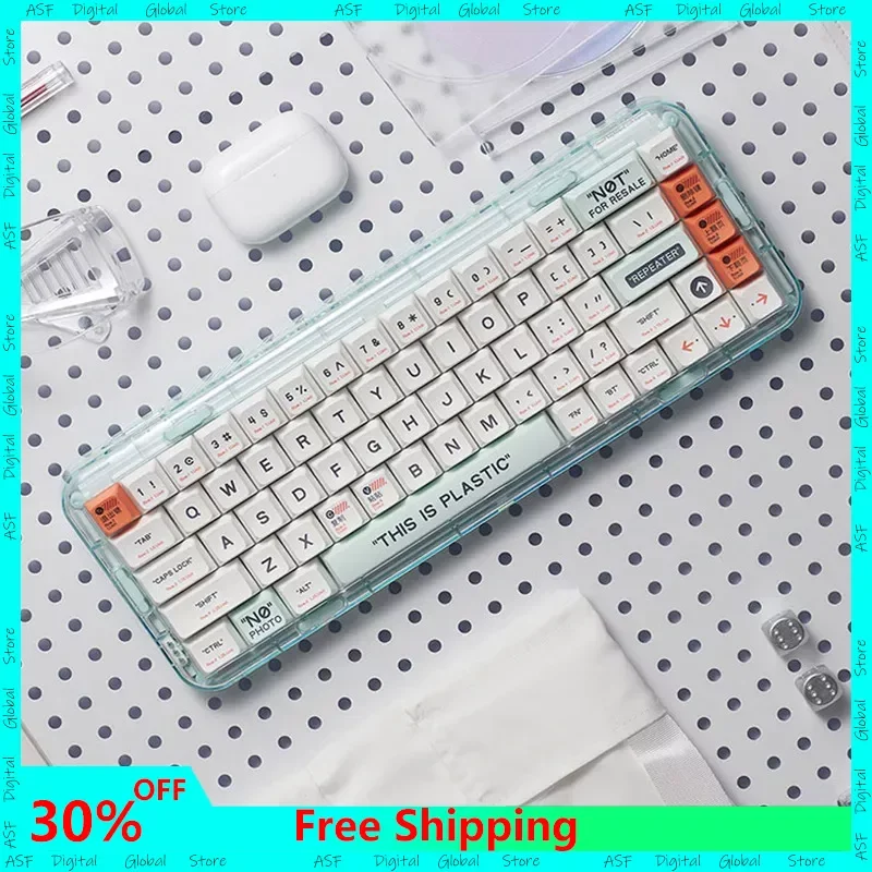 

Mojo 68 Wireless Bluetooth Keyboards Crystal Transparent Plastic Three Modes Compatible Customized Hot Plug Mechanical Keyboard