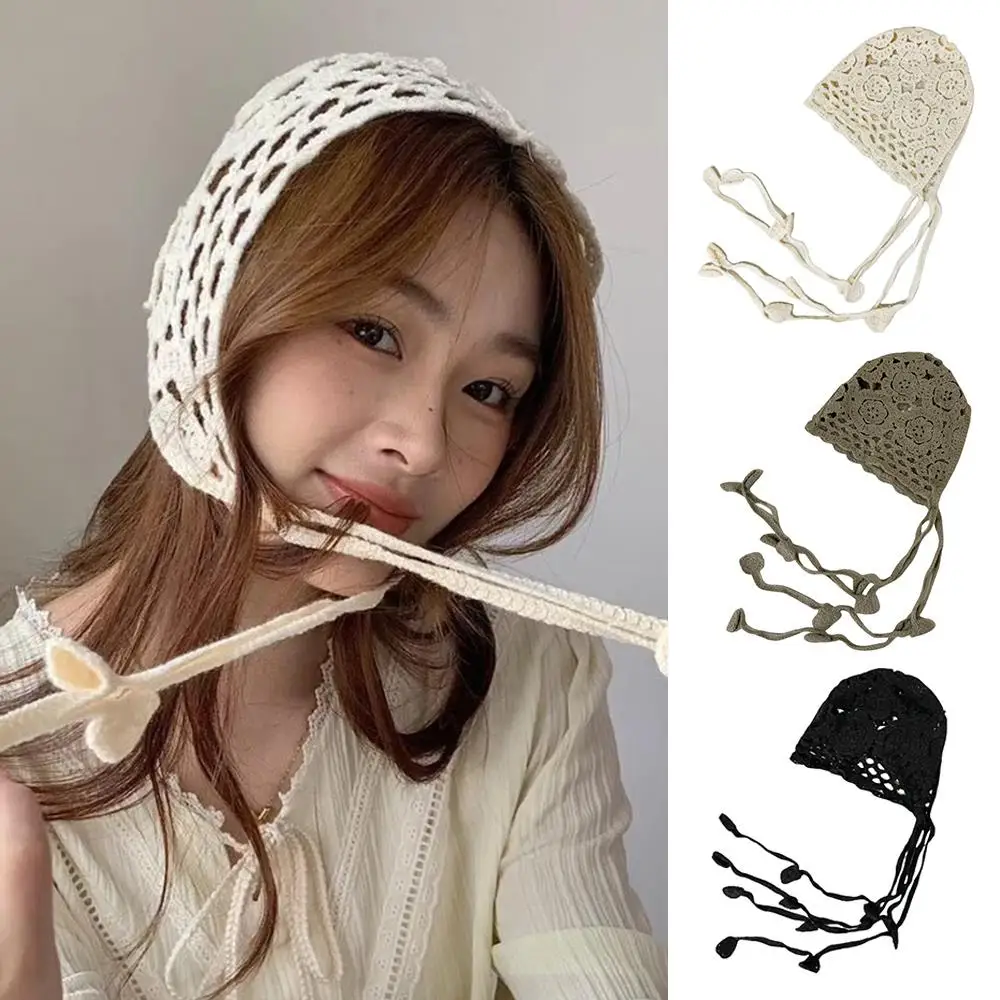 

Knitted Hats Handmade Crochet Caps Beanies Caps Concave Strap Crocheted Hat Women Hollow Spring and Summer Travel Thin Versatile