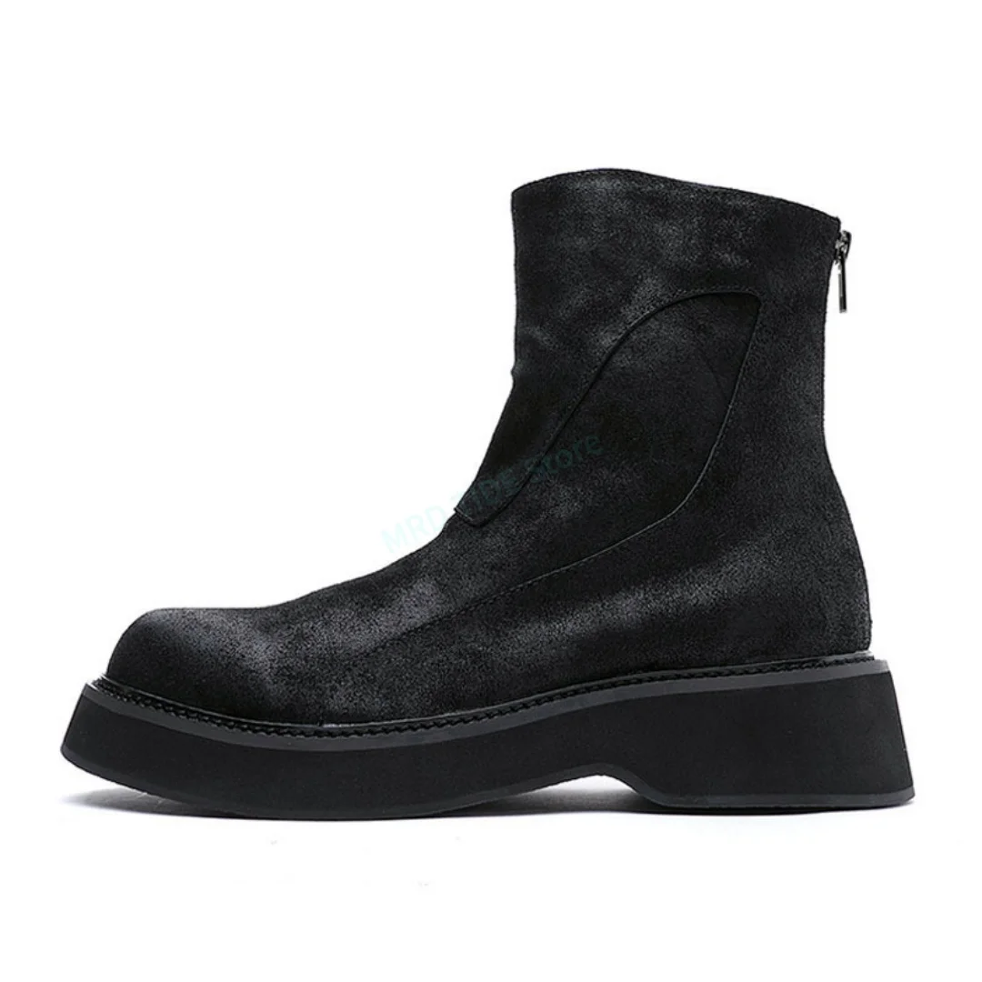 

Brand Men Casual Shoes Genuine Leather Suede Zip High Top Man's Ankle Shoes Gothic Vintage Luxury Designers Fleece Wool Boots