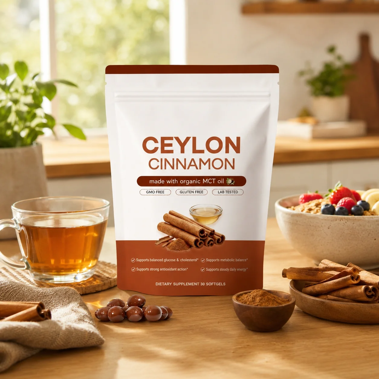 Ceylon Cinnamon Softgels with Organic MCT Oil, Supports Antioxidant Action and Digestive Wellness for Daily Energy - 30 Softgels