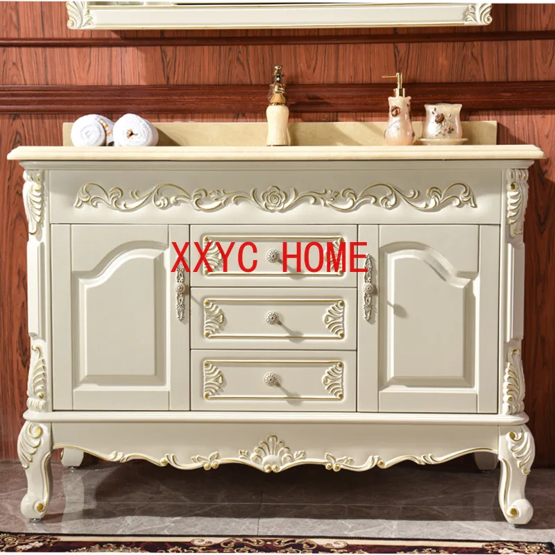 European-Style Bathroom Cabinet Combination Oak Solid Wood Bathroom Ceramic Integrated Washstand