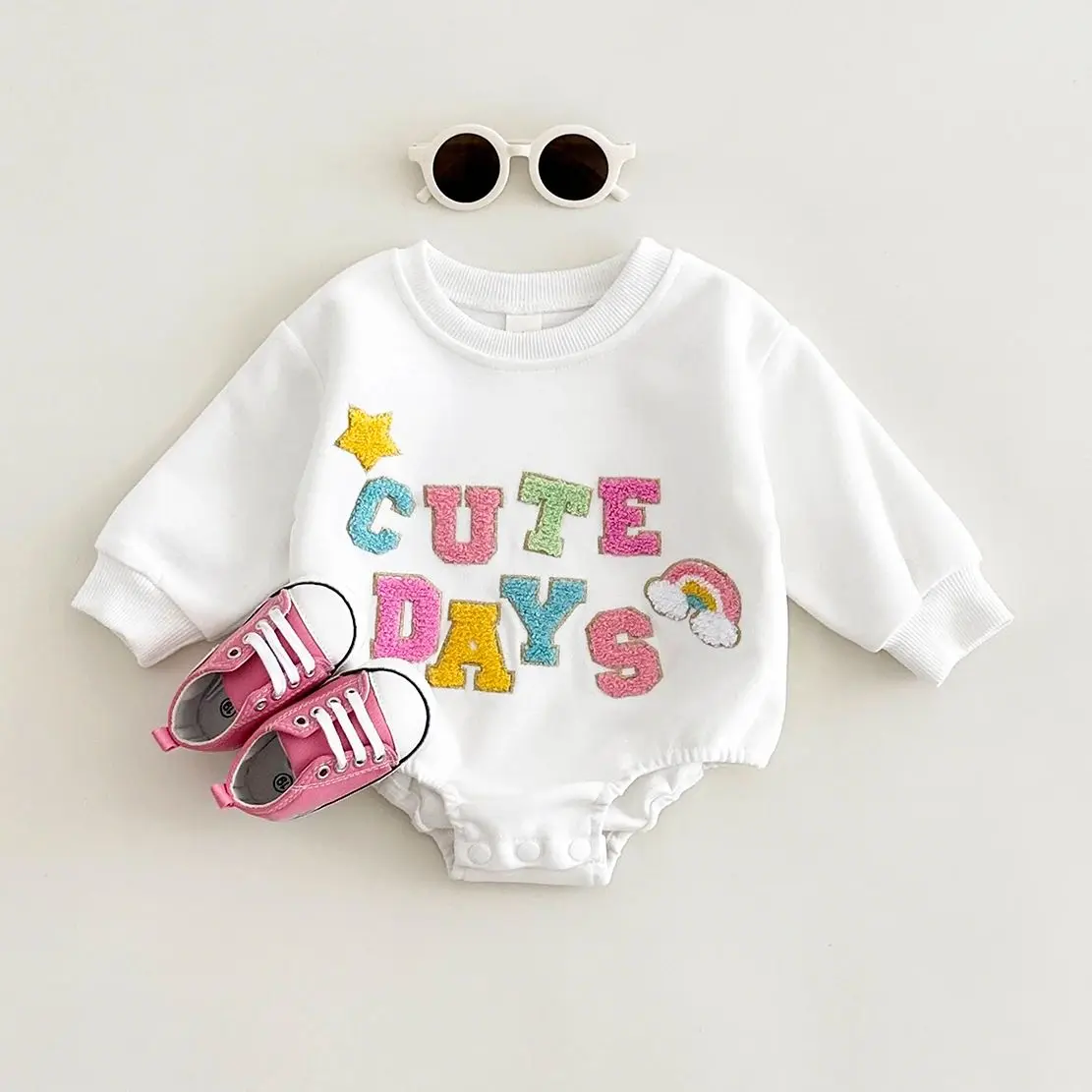 2024 Baby Girl Clothes Autumn Thick Cotton Jumpsuit Cute Bubble Romper Colorful Letter Embroidery Winter Newborn Bodysuits