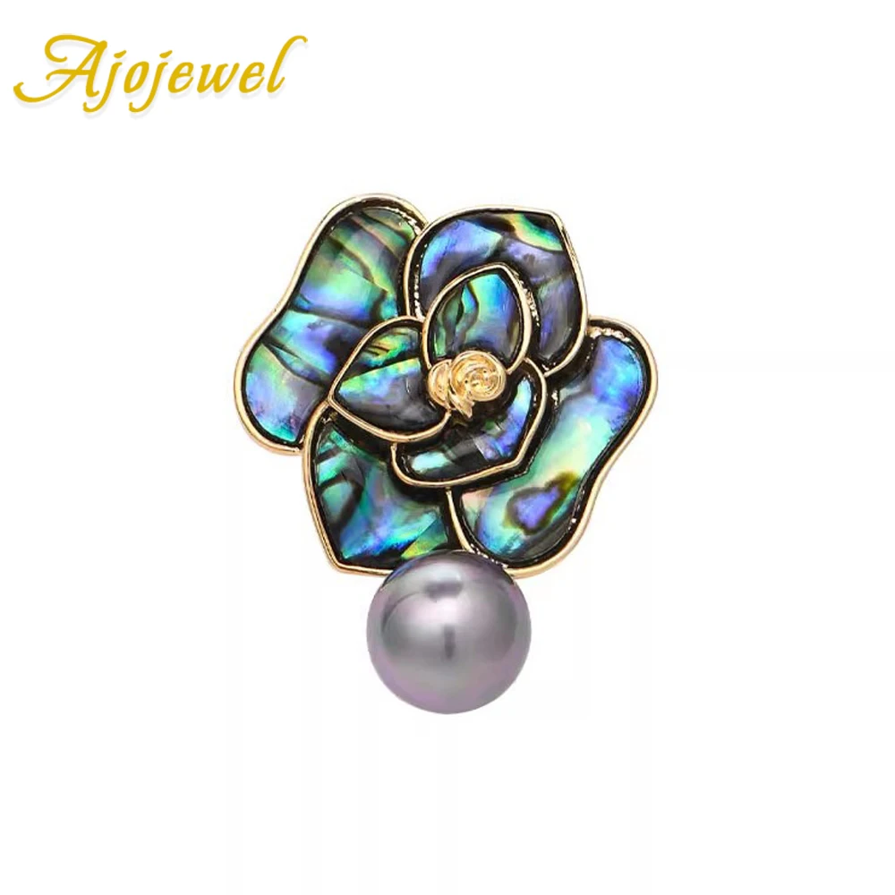 

Ajojewel Shell Flower Brooch Vintage Pearl Corsage Women's Brooch Coat Scarf Buckle Clip For Cardigan Metal Pins For Suit