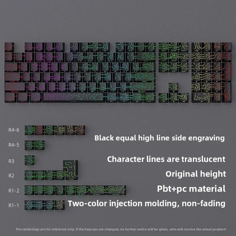 Black Contour 4.0 Keycaps Original Height 130+ Keys Two-Color Small Full Set Crack Luminous for MX Switches Mechanical Keyboard