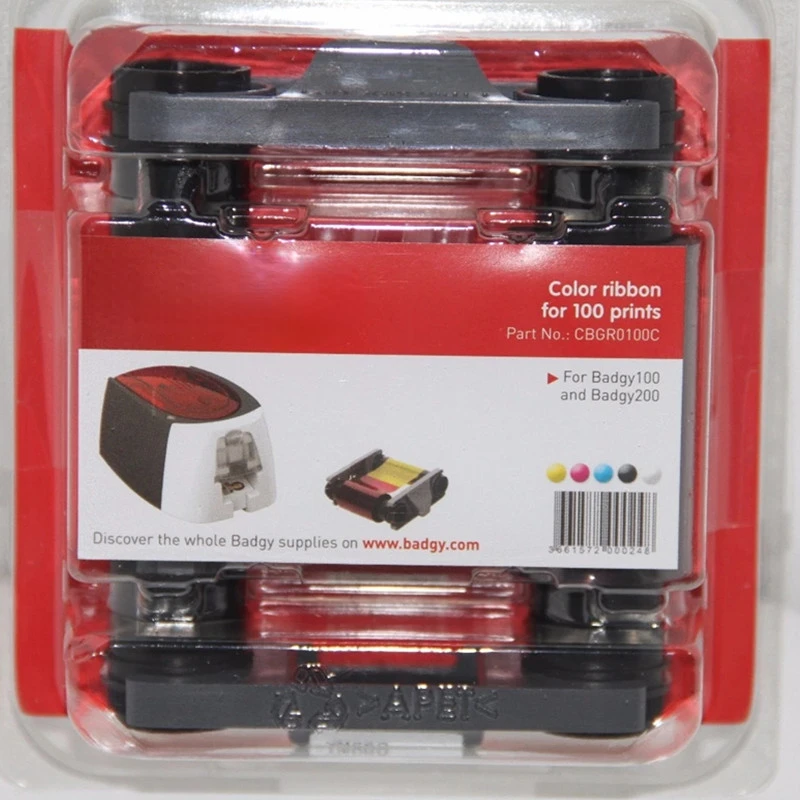 Original Evolis Without Chip CBGR0100C YMCKO Card Printer Resin Ribbon 100 Prints For Badgy100/200