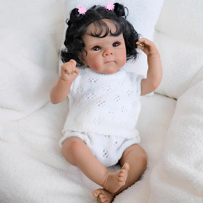 

18inch Dark Skin Bettie Reborn Baby Newborn Doll Lifelike Soft Touch Cuddly Baby Painting 3D Skin with Hand Root Hair
