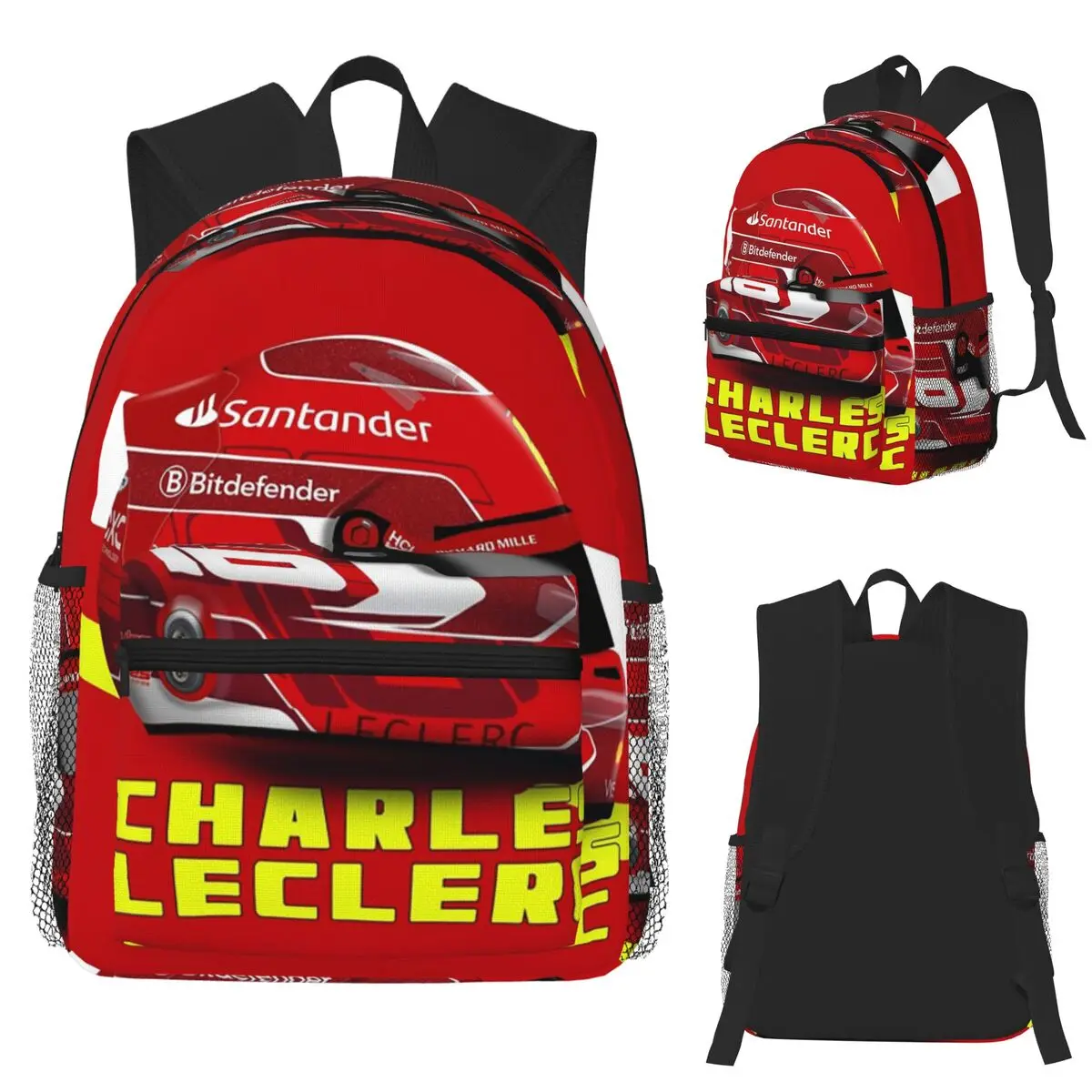 

Charles Leclerc Helmet With Background Student Backpack School Bag Hiking Travel Daypack for Men Women Bookbag Shoulder Bags