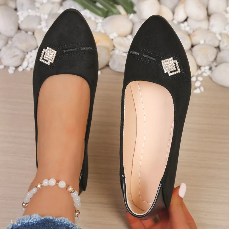Women's Spring and Autumn Casual Shoes Women Pointed Closed Toe Lightweight Comfortable Rhinestone Embellishment Decor Loafers