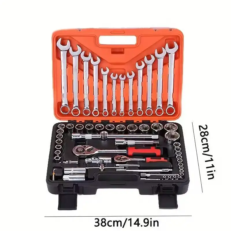 Chrome Vanadium Steel Manual Automotive Repair Tool Kit Durable Metric Ratchet Socket Wrench Hand-Power Source OEM Customizable