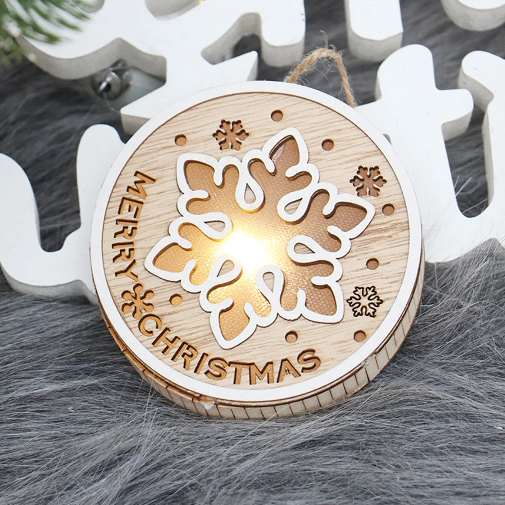 

2Pcs Christmas Wooden LED Light Hollow Out Pendant Hanging Ornament Xmas Tree Decoration Luminous Lamp Christmas Wooden Ornament