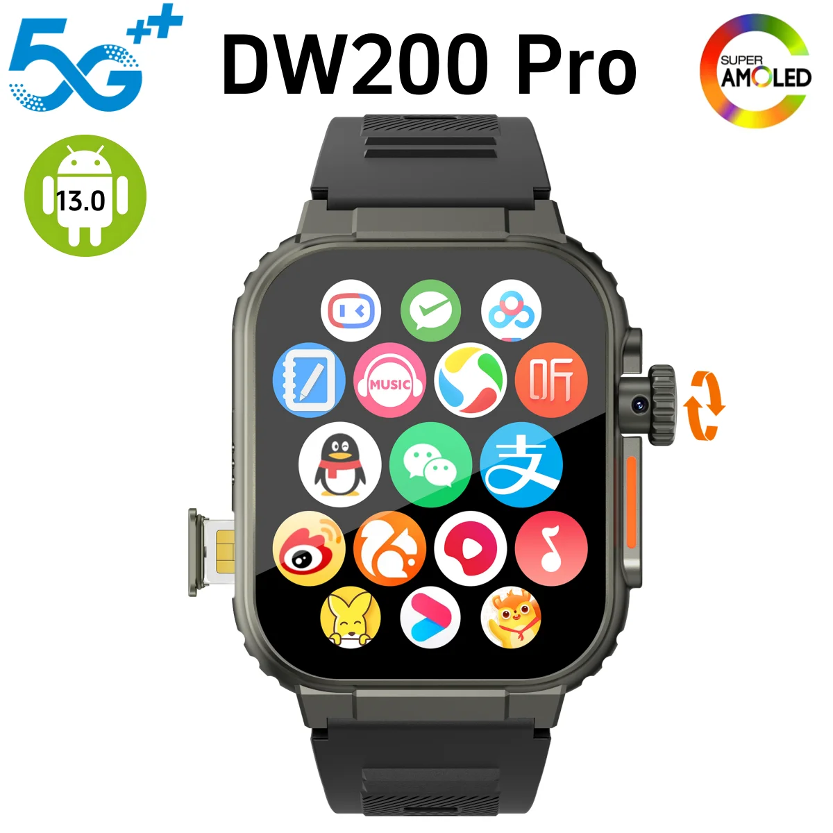 

DW200 Pro Ultra 4 Smart Watch 2.29inch Amoled 4G Smartwatch With Rotary Camera Fingerprint Unlock Sim Card Slot GPS WIFI