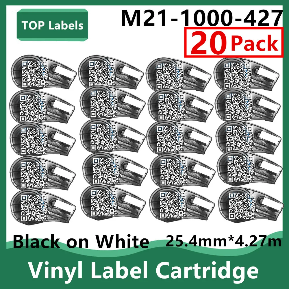 10~20Pack Compatible Vinyl Maker M21 1000 427 Cartridge Black on White Control Panels,Electrical Panels,Datacom TAG 25.4mm*4.27m