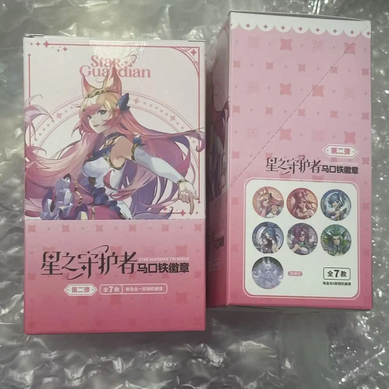 Set di badge in latta Star Guardian Scatola cieca (6 pezzi in totale) Serie 2 Nuovo originale Ahri Kaisa Akali Xayah Rakan Orianna Morgana