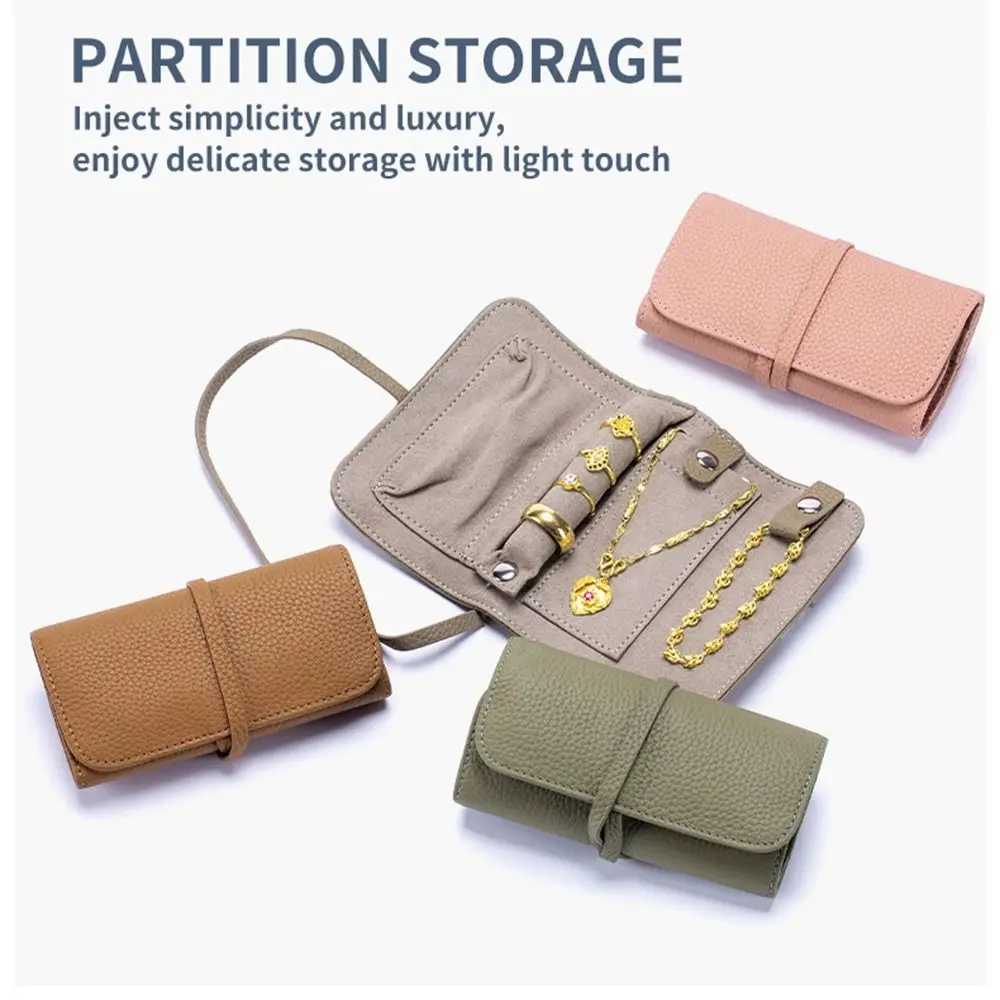 Leathers Mini Roll Foldable Jewelry Case Soft Fashion Portable Storage Bag Multipocket Multifunctional Roll Up Bag Necklaces