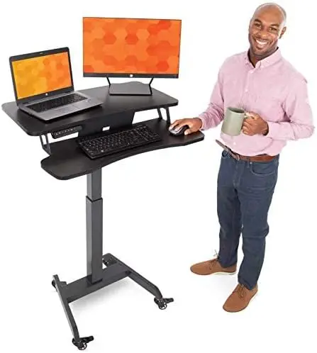 

Cruizer Premier Rolling Electric Podium Desk Height Adjustable Mobile Standing Desk with Wheels Keyboard Tray Programmable