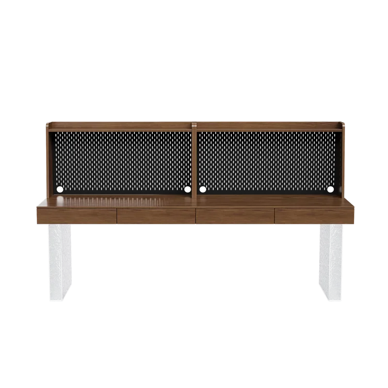 Solid wood double computer desk with drawers, desk, bookcase integrated, acrylic suspension against the wall, modern simple desk