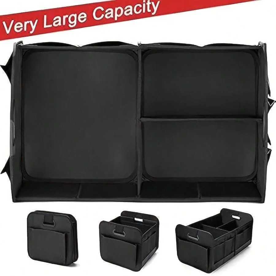Foldable Car Trunk Storage Organizer Box Large Capacity Waterproof Oxford Fabric Auto Cargo Storage Bin with Divider Side Pocket