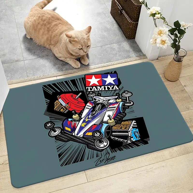 Cartoon Cool Racing Car Print Area Rug,  Anti-Slip, Retro T-Tamiyas Race Carpet For Bedroom Kitchen Bath Entrance Floor Mats
