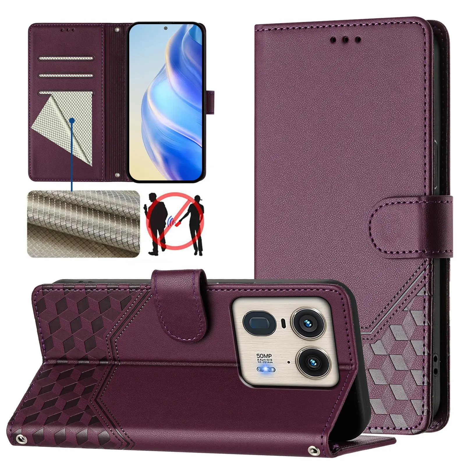 Flip Case For Motorola Moto G85 G45 G35 G55 G84 G64 G54 G14 G04 G24 G34 E14 Honeycomb Leather Wallet Card Slots Shockproof Cover