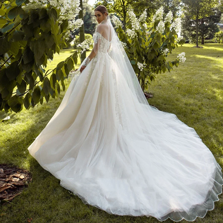 Flavinke personalizado sexy a linha vestidos de casamento fora do ombro vestido de noiva apliques querida vestido de casamento vestidos de novia