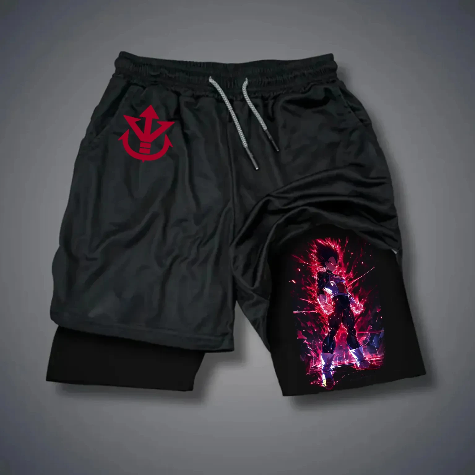 Dragonball Z شورت تدريب أسود Goku رفع الأثقال برتقالي خلفية طباعة رمز أبيض شعار أنيمي ملابس رياضية قطنية