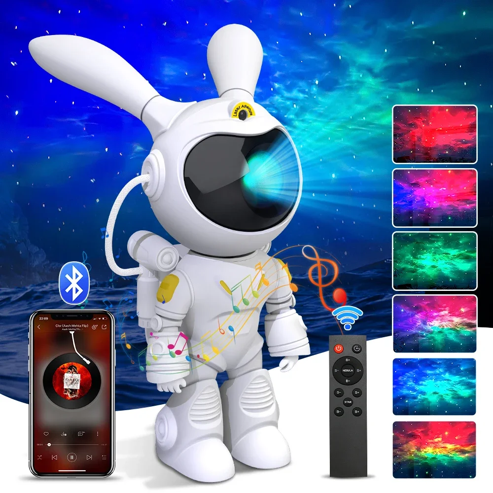 

Space Rabbit Bluetooth Astronaut Starry Sky Projection Light Timer Bedroom Decorative Atmosphere Night Lamp Children's Gift