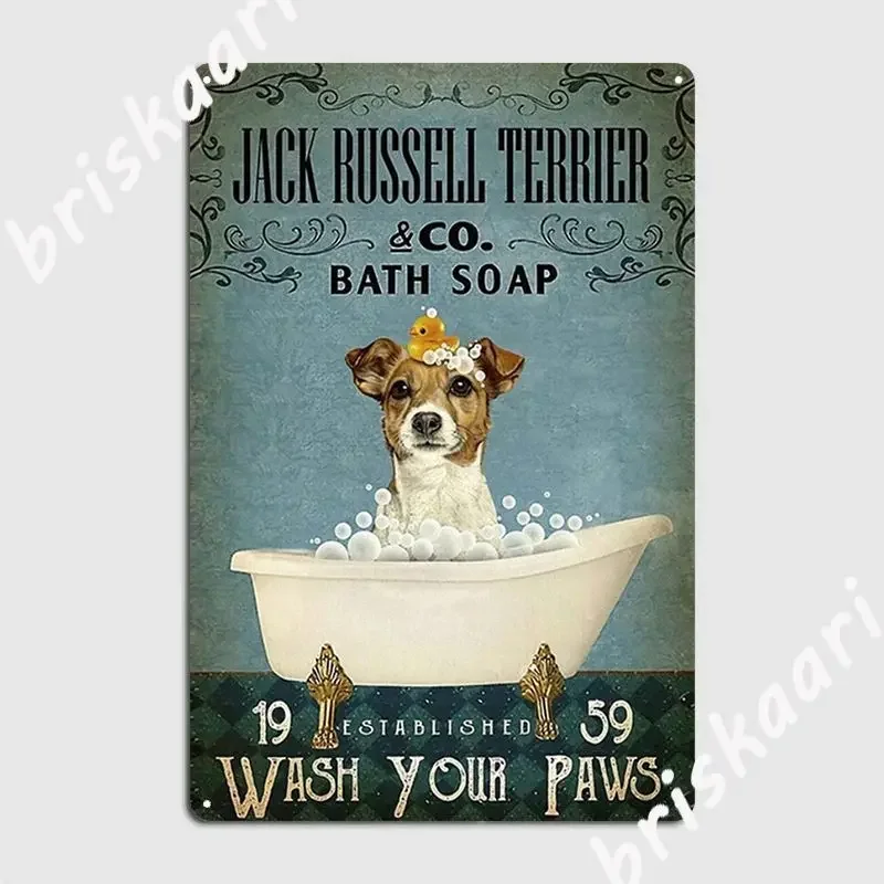 Póster de placa de Metal de Jack Russell Terrier y Co, jabón de baño, lava tus patas, decoración de pared Retro para fiesta y Club, carteles de estaño