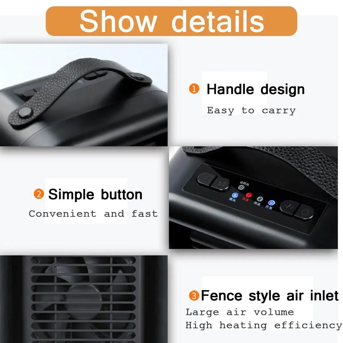 1000W 3 Modes Portable Mini Heating and Cooling Dual-use Electric Heater Desktop Heater for Household Indoor Heating Camping