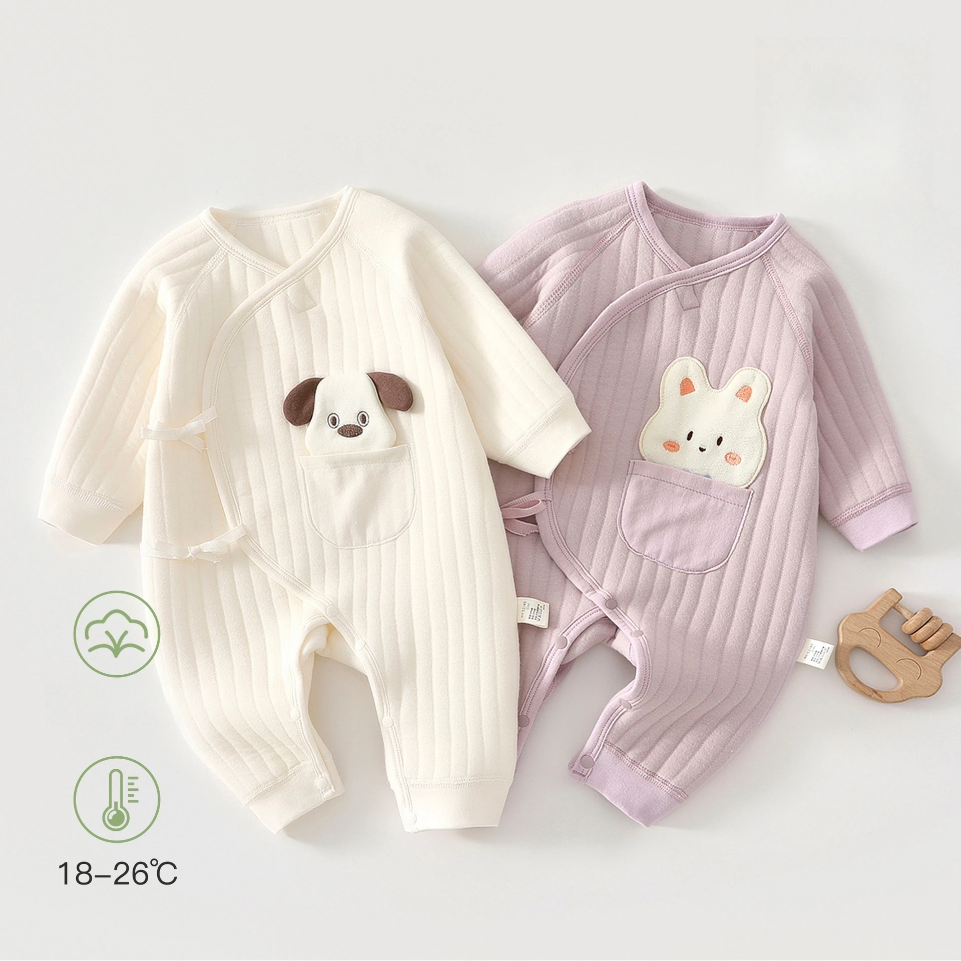 AYNIGIELL Autumn Newborn Butterfly Coat Thickened Warm Jumpsuit 0-6 Months Baby Cartoon Animal Pattern Pure Cotton Baby Outfit