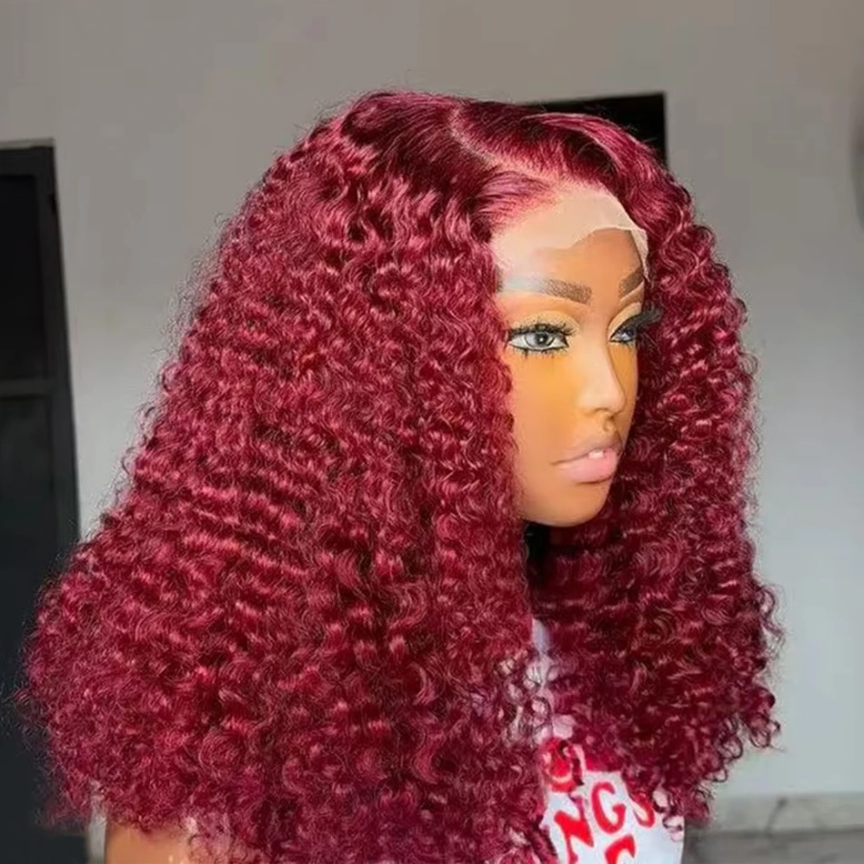 

Curly Deep Water Wave 13x4 Lace Front Wig Burgundy Red 99J Colored Brazilian Short Bob Frontal Human Hair Wigs For Black Women